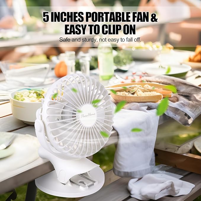 Portable Clip Fan Battery Operated,3 Speeds USB Rechargeable Mini Table Fan with Strong Airflow,360°Rotation Ultra Quiet Personal Desk Fan for Home Office Bedroom Dorm Stroller Camping(White)