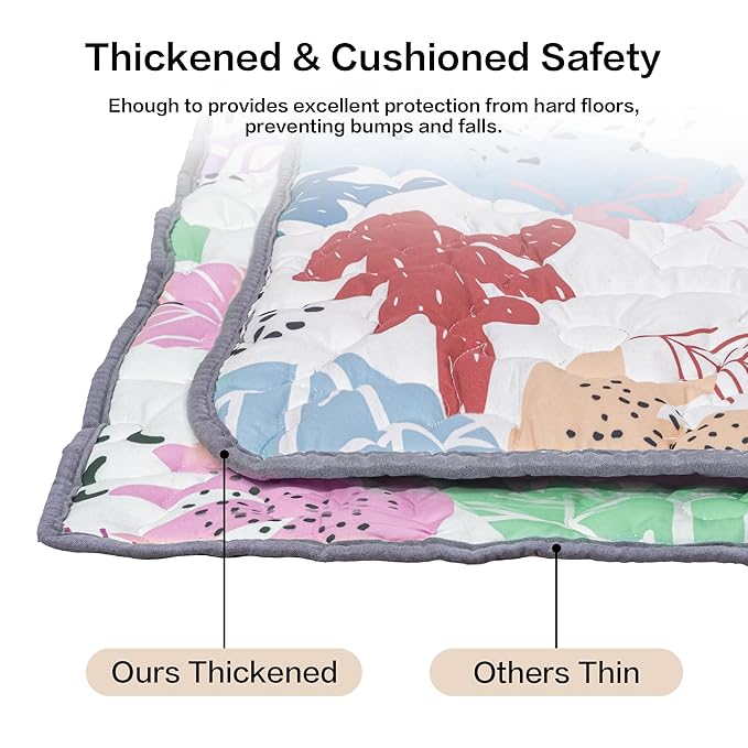 Baby Play Mat 50"x50" Premium Thicker Foam Floor Mat, Bohemian Non-Slip Playpen Mat for Infants & Toddlers, Foldable Machine Washable Crawling Mat