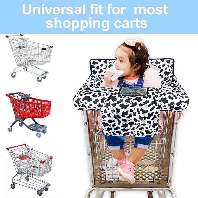 Shopping Cart Cover for Baby 2-in-1 High Chair Cover with Safety Harness Multifunctional Cow Pattern Cart Covers for Babies Soft Padded Grocery Cart Cover for Baby Boy Girl
