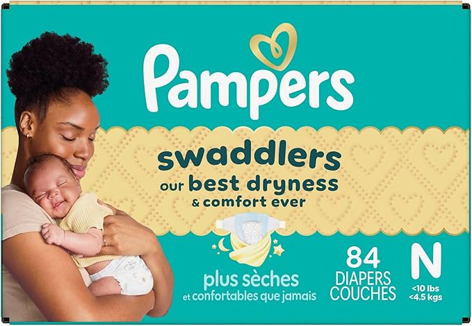 Pampers Swaddlers Diapers, Size 0 (up to 10 lbs), 84 Count, Absorbent, Keeps Baby Dry and Comfortable, Skin Safe Disposable Baby Diaper (Packaging May Vary)