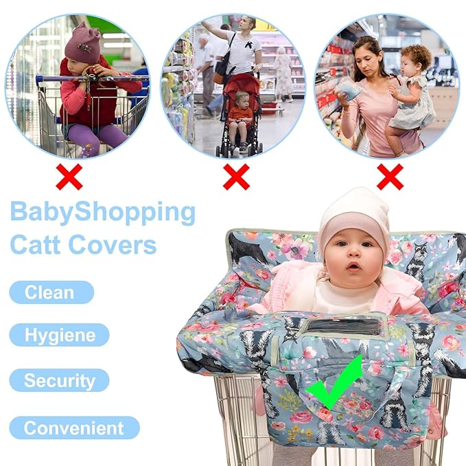 Grey Shopping Cart Cover for Baby 2-in-1 High Chair Cover with Safety Harness Multifunctional Dog Pattern Cart Covers for Babies Soft Padded Grocery Cart Cover for Baby Boy Girl