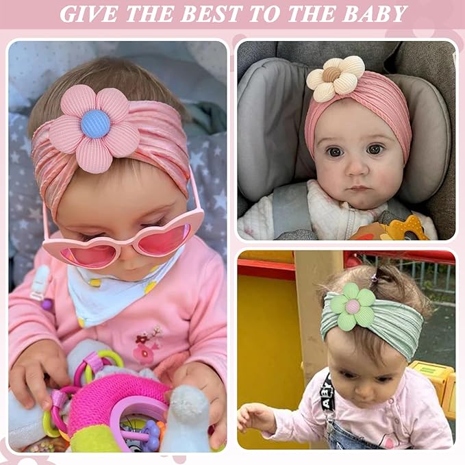 3 Pcs Baby Flower Headbands Baby Girls Nylon Headbands Soft Hairbands Hair Accessories for Newborn Infant Toddler Kids (Rose Pink‌ Green)
