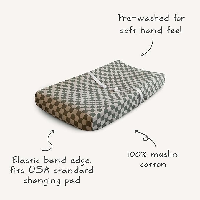 mushie Extra Soft Muslin Fitted Changing Pad Cover (Natural Stripe)