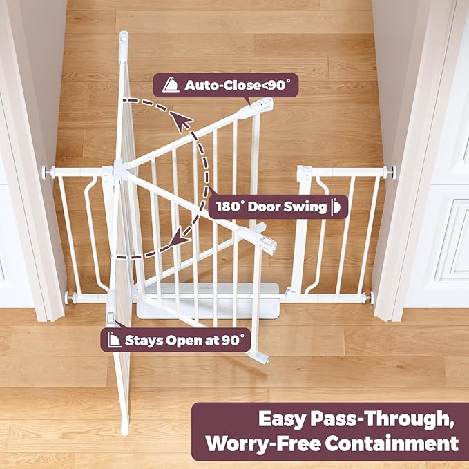 29"-40" Baby Gate for Stairs, Auto Close Stroller Friendly Dog Gate Indoor for Doorways, Pressure Mounted Baby Gate, Easy Walk Through Gate for Children & Pets, White
