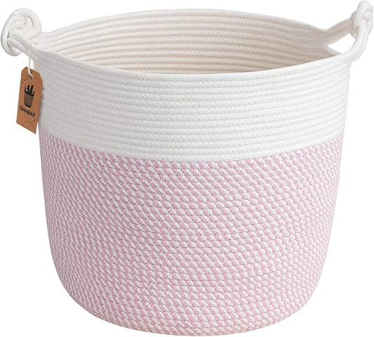 Goodpick Baby Storage Basket, Pink Laundry Basket 15 x 14.2 Inches, Toy Basket for Clothes, Nursery Basket for Toys, Soft Woven Basket for Storage, Pink