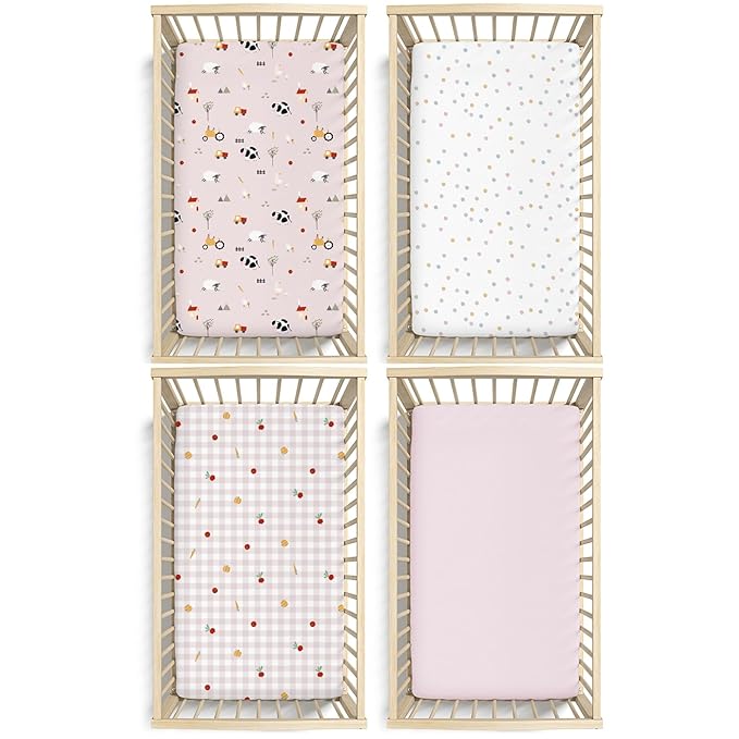 Plushii 4 Pack Fitted Crib Sheets for Baby Girls, 28"x 52" Extra Soft Microfiber Crib Sheet Set for Standard Crib & Toddler Mattress Pad,Pink Sheep
