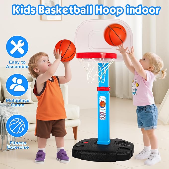 AOKESI Toddler Basketball Hoop Indoor for Age 1-3, Adjustable Mini Basketball Hoop, Kids Basketball Goal Outdoor Sport Poolside Game Birthday Christmas Toys Gifts for Baby Boys Girls 2 3 4 5