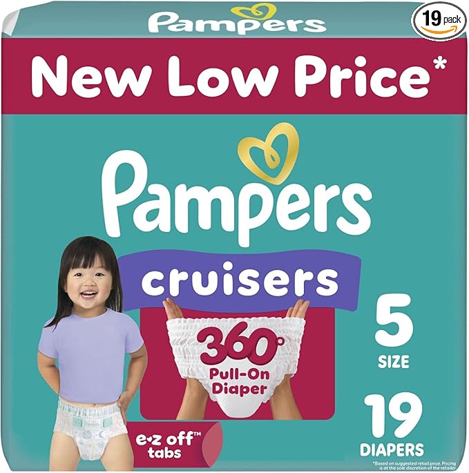 Pampers Diapers - Cruisers 360 - Size 5, 19 Count, Babyproof up to 100% Leakproof Pull-On Diaper (Packaging May Vary)
