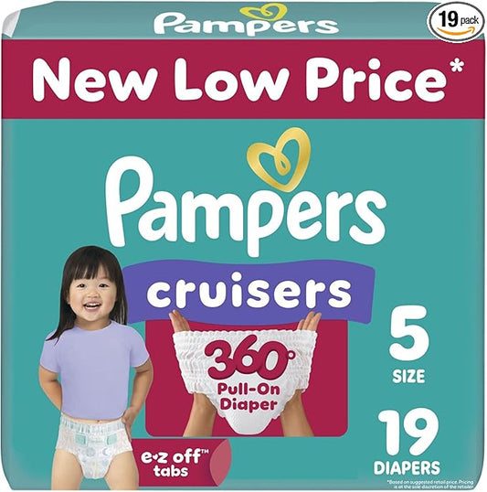 Pampers Diapers - Cruisers 360 - Size 5, 19 Count, Babyproof up to 100% Leakproof Pull-On Diaper (Packaging May Vary)