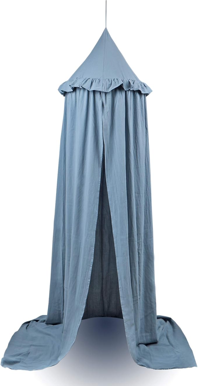 MAMERIA Kids Bed Canopy with Frills Cotton Hanging Tent Curtain Net for Reading Nook Hideaway Bedding Play Room Decor(Blue)
