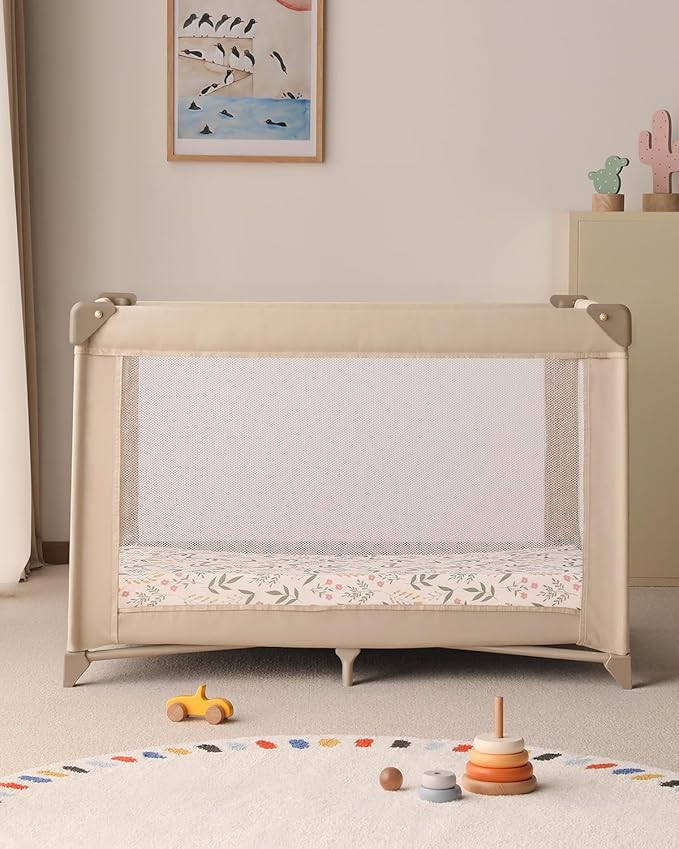 Yoofoss Baby Pack and Play Sheets 2 Pack for Boys and Girls - 38x26 Mini Crib Sheets Fitted Neutral Compatible with Graco Pack n Play Mattress,Ultra Soft Breathable Microfiber Green Flower