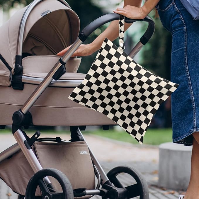 4 Pack Cute Wet Bag Waterproof Washable Reusable Wet Dry Bag for Swimsuit Clothes Cloth Diaper Travel Beach Pool Yoga Gym Halloween Party Camping Toiletries Travel Beach Essentials, Black Checkered