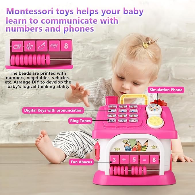 Toys for 1+ Year Old Girls - Montessori 8-in-1 Musical Activity House Toys with Lights, Sounds & Bilingual EN/ES Learning, First Birthday & Xmas Gifts for 1 2 3 Year Old Girl