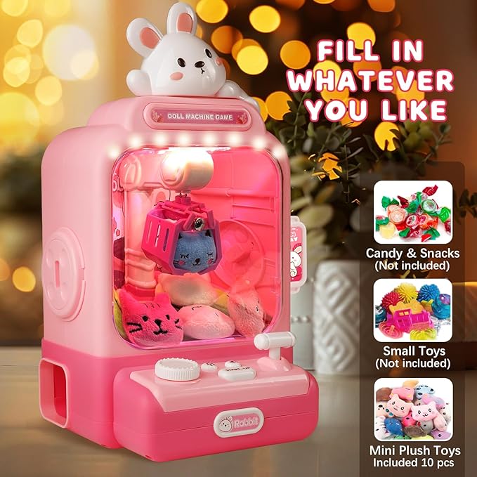 Claw Machine for Kids,Mini Vending Machines Candy Grabber Prize Dispenser Toys for Girls,Electronic Arcade Claw Game Machine for Party Birthday with Lights Sound (Light Bunny Claw)