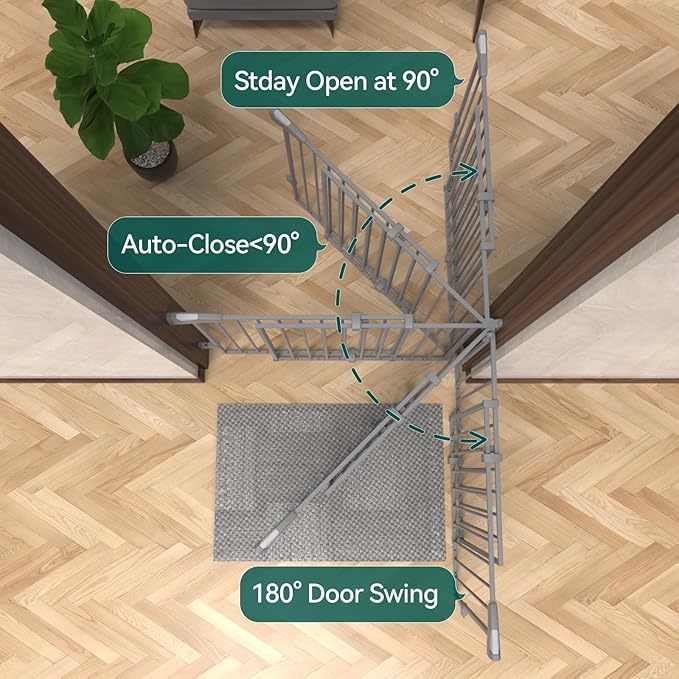 Babelio Baby Gate for Stairs, Kitchen & Doorways, 26-41" W 28" H No Bottom Bar| Easy Installation| One-Handed Operation| Auto-Close| Hardware Mount Safety Dog/Pet Gate Indoor (Grey)