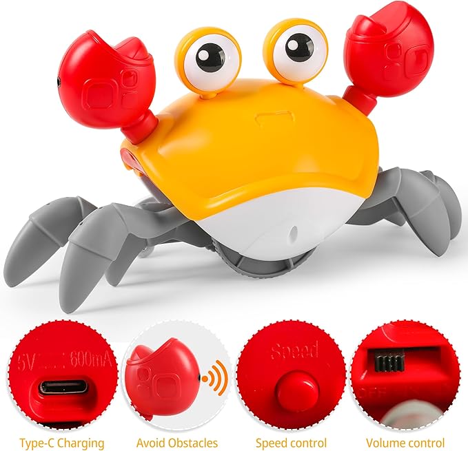 Crawling Crab Baby Toy Infant: Tummy Time Toys for Babies 3 6 9 12 18 24 36 Months, Walking Dancing Crab for Toddler 1 2 3 Year Old, 1st Music Birthday Gift for Boys Girls, Christmas Stocking Stuffers