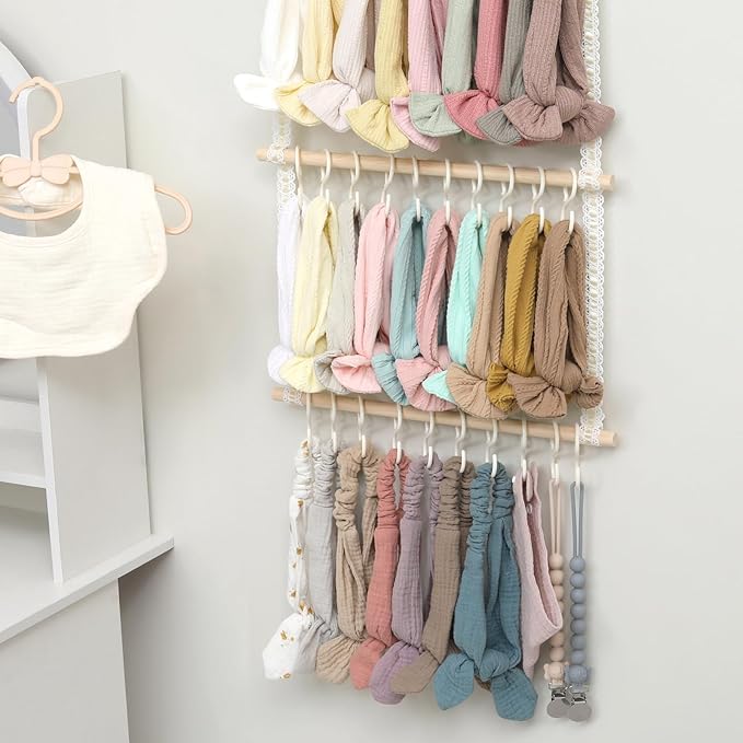 POVETIRE Headband Holder Hair Bows Organizer for Girls, Baby Headbands Hair Accessories Organizer Storage Wall Hanging Decor for Toddler Girls Room