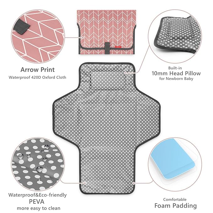 Babebay Waterproof Portable Diaper Changing Pad, Foldable Travel Changing Mat for Baby Girl Boy, Lightweight Travel Changing Station, Boho Geometric Pattern