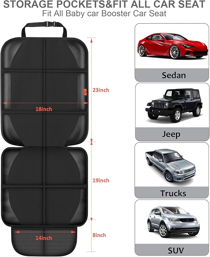 Car Seat Protector,Auto Car Seat Protectors Baby Carseat Waterproof Durable 600D Fabric for Child Baby Car Seat Mat Vehicle Pet Cover 2 Storage Pockets (1 Pack)