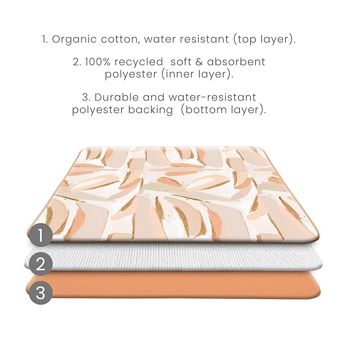 Toddlekind Pretty Practical Mat 100% Organic Cotton 47" x 47”, Reversible, Portable, Travel, Portable, Indoor/Outdoor, for Babies/Toddlers, Peach Skies (Peaches)