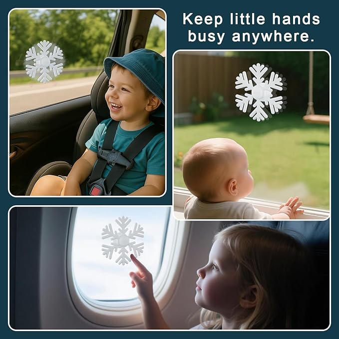 Bathtub Baby Spinners with Suction Cup - Silicone Bath Spinner Toys for Babies & Toddlers, Baby Spinner Suction for Travelling Car & Airplane Windows (Snowflake, White)