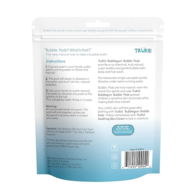 TruKid Bubble Podz Bubble Bath for Kids, Toddlers, & Babies, Tear Free Gentle & Refreshing Bath Bomb for Sensitive Skin with Natural Moisturizers, Non-Toxic, pH Balanced, Bubble Gum Scent (24 Podz)