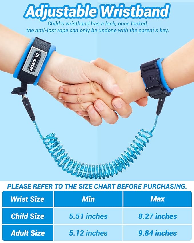 Toddler Leash, 2 Pack Safety Anti Lost Wrist Link with Key Lock, Reflective Child Walking Harness, 8.2ft Blue + 4.92ft Orange Kids Leash for Supermarket Mall Airport Amusement Park Zoo Travel