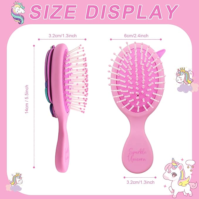 Toddler Hair Brush - Mini Hair Brush for Kids - Travel Brush for Boys and Girls - Unicorn Brush with Air Cushion - Pink