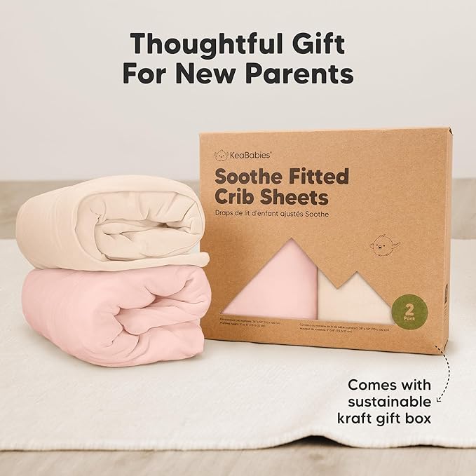 KeaBabies 2-Pack Organic Crib Sheets for Boys, Girls - 52x28 Fitted Crib Mattress Sheet Neutral, Breathable Jersey Cotton Cover for Baby Bed, Toddler Mattress, Soft & Cute Prints (Cameo)