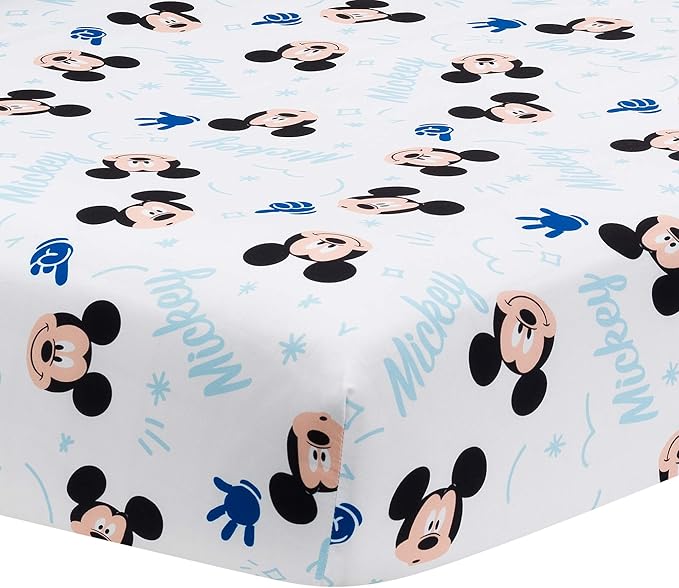 Lambs & Ivy Disney Baby Forever Mickey Mouse White Fitted Crib Sheet