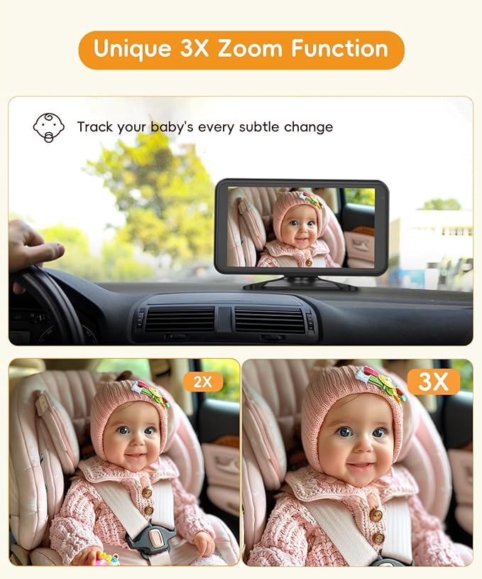 BC1 Baby Car Camera, 4.5" 1080P HD Screen & 3X Zoom, IR Night Vision Car Baby Monitor with Adjustable Brightness, Easy Install Car Seat Camera for Babies & Pets to Drive Safely