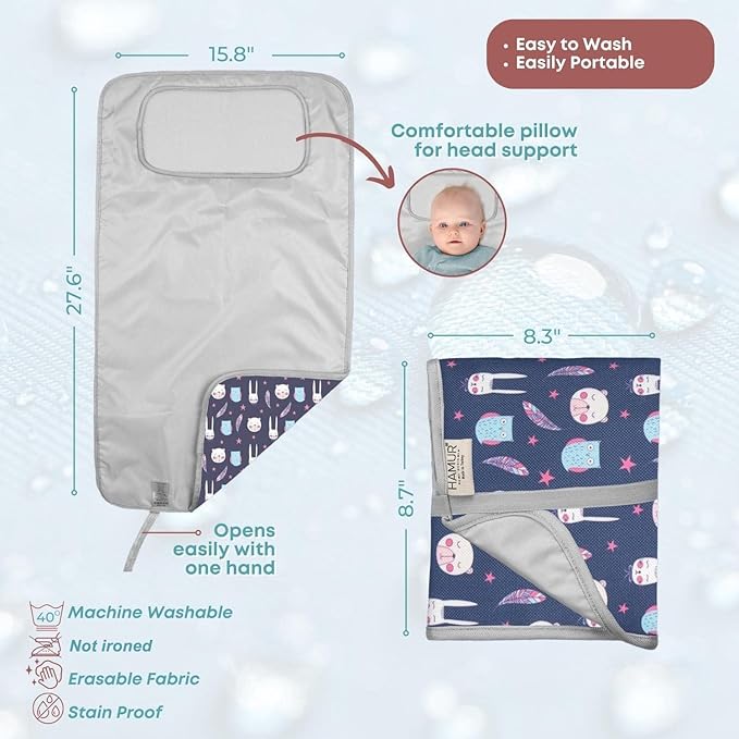 HAMUR HOME Portable Baby Changing Pad – Waterproof, Foldable & Lightweight Travel Mat – Soft & Machine Washable Diaper Changer – Compact & Durable (Purple)