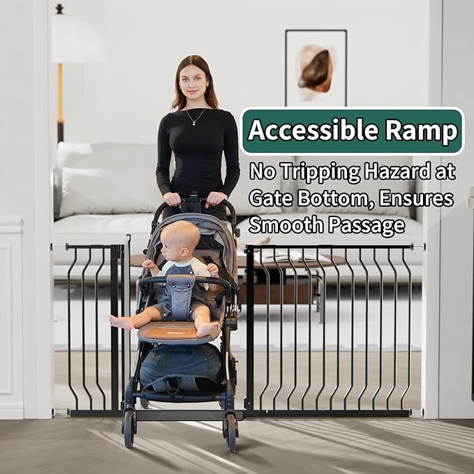 29.5"-60.5" Extra Wide Metal Mesh Baby Gate for Stairs & Doorways - Auto Close, Pressure Mounted 30.5" Tall, Easy Install, No Drilling - Child Satety Gate for Babies, Pet Gate for Dogs, Black