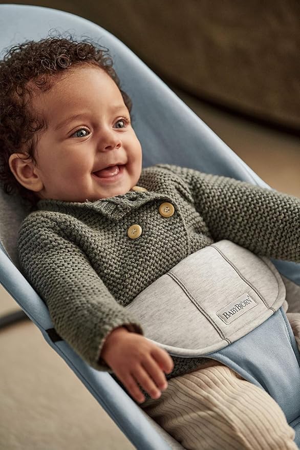 BabyBjörn Bouncer Balance Soft, Blue/Gray, Woven/Jersey | 2-in-1 Adjustable Baby Bouncer Seat and Toddler Chair, Newborn to Toddler (8-29 lbs), 4 Positions, Lightweight & Portable