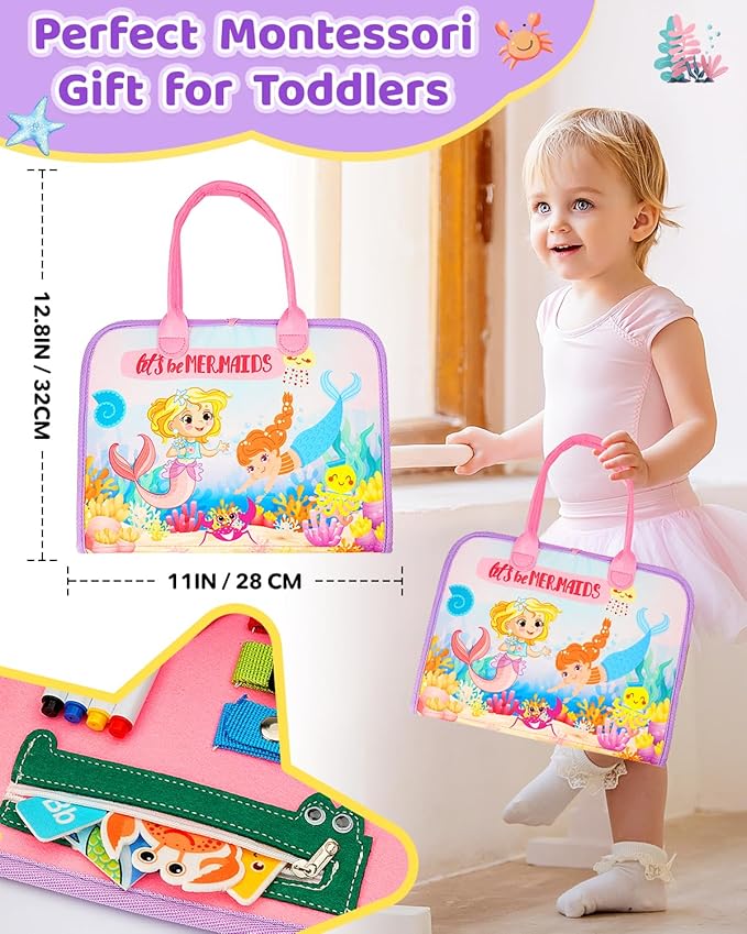 Toddler Busy Board, Montessori Toys for 1 2 3 Year Old Girl Birthday Gifts - Educational Busy Book, Kids Sensory Toy, Preschool Learning Activities and Travel Toys for Toddlers 1-3 2-4