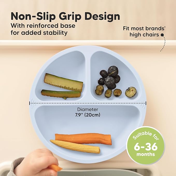 KeaBabies Suction Plates for Baby, Toddler - 3-Pack 100% Silicone Toddler Plates with Suction, Divided, BPA-Free Baby Led Weaning Essentials for Kids, Dishwasher, Microwave Safe, Durable (Popsicle)