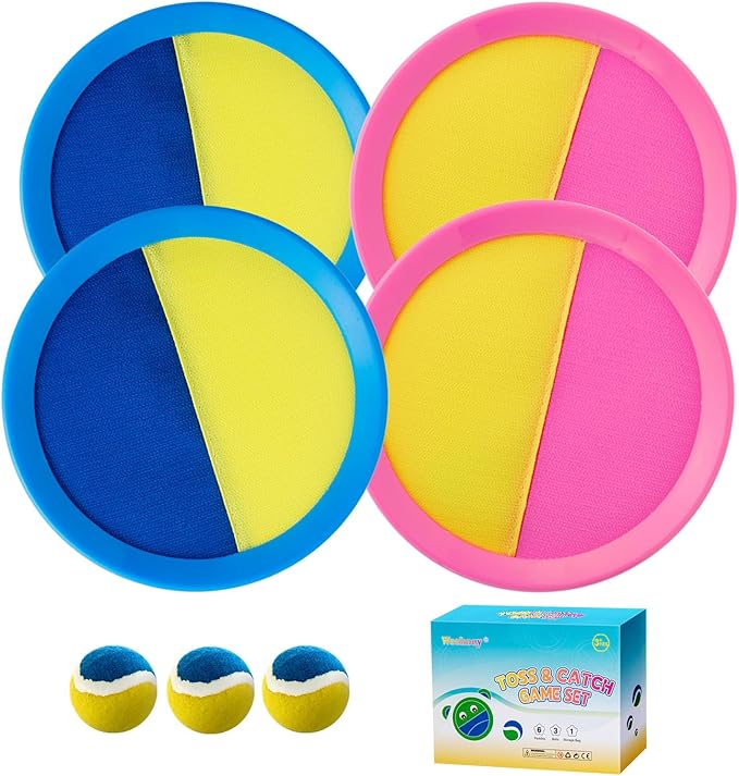 Toss and Catch Ball Game Set for Kids Ages 4-8 – Outdoor Summer Toys for Backyard, Beach, Lawn – Fun Family Games, Birthday for Boys & Girls (Blue & Pink)