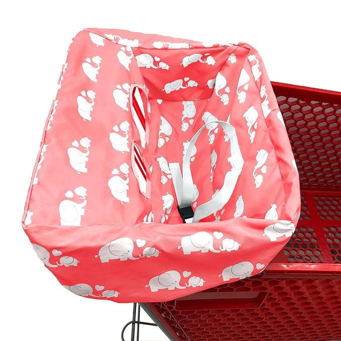 Portable Shopping Cart Cover | High Chair and Grocery Cart Covers for Babies, Kids, Infants & Toddlers ✮ Includes Free Carry Bag ✮ (Simple Pink Elephant)