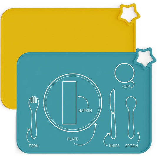 Moonkie Silicone Placemats for Baby & Kid, Stain-Proof Non-Slip Toddler Food Mats Eating Table Mat with 2 Packs