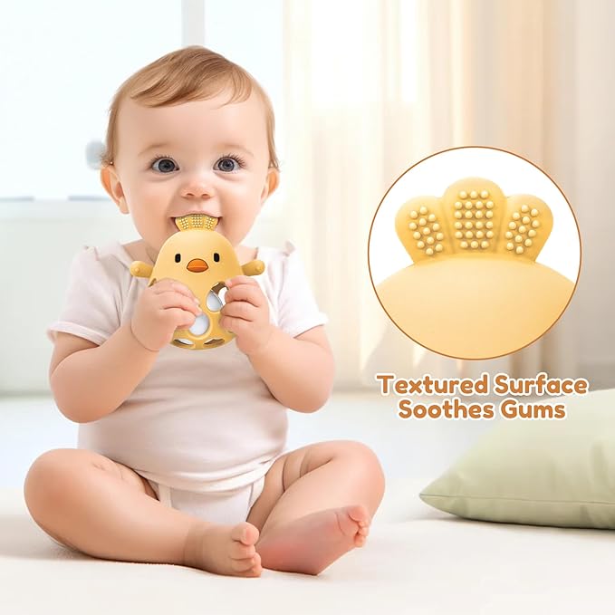 MCGMITT Baby Teething Toys for 3-6 Months, Easy Grasp Silicone Infant Rattle Teether Toy for 0-12 Months, BPA-Free Food Grade Baby Montessori Sensory Toys, Soft Infant Chew Toys for Teething Relief