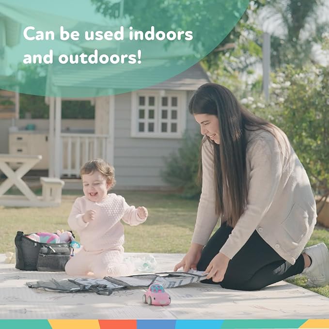 Nuby Reversible Baby Floor Mat - Foldable and Lightweight Foam Infant Play Mat - 77" x 58" - Easy Storage and Travel - Car Tracks/Alphabet