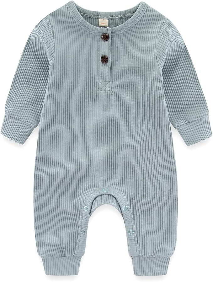 Newborn Baby Boys Girls One Piece Romper With Mitten Cuffs 3 Pack Long Sleeve Ribbed Button Jumpsuit Outfit Clothes