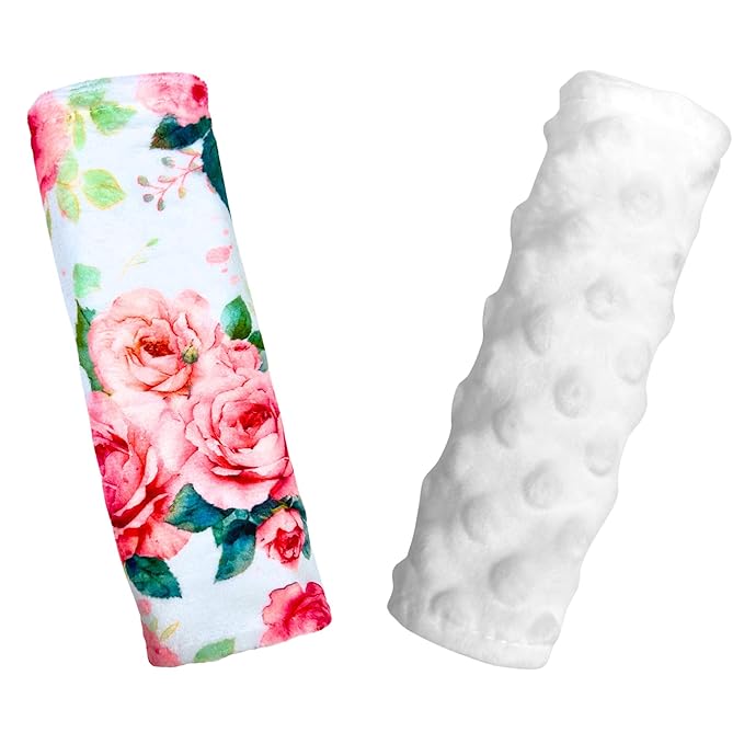 Carseat Strap Covers for Babies, Ultra Soft Double-Sided Use Shoulder Covers, 2 Pack Infant Seat Belt Covers for Car Seats/Strollers/High Chairs, for Baby Toddler Infant Boy Girl, Rose