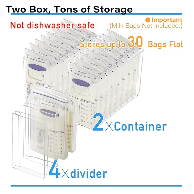 Breastmilk Storage Container with 4 Freezer Flattener Kit to Flatten Standing Breast Milk Bags in Organizer Bins Save Refrigerator Space |Vertical Storage