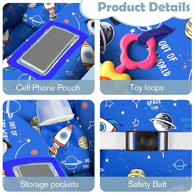 Shopping Cart Cover for Baby Girl Boy 2-in-1 High Chair Water Resistant High Chair Cover Blue Space Rocket Gender Neutral Cart Cover for Babies Padded Grocery Cart Cover for Baby