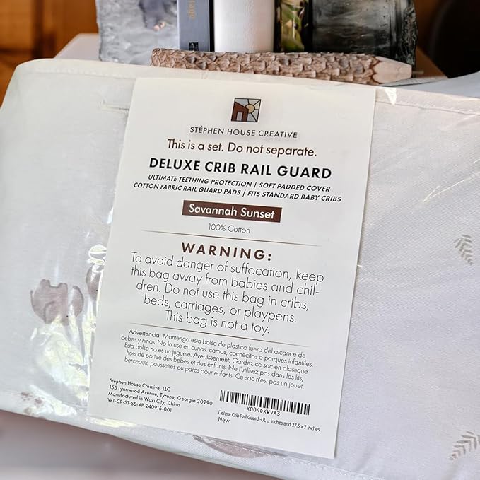 Stéphen House Ultra Soft Crib Rail Guard for Teething Double Thickness for Edge Protection for Top Rail 100% Cotton Lining Fits Standard Baby Cribs Easy to Clean Upgraded 4 Piece Set