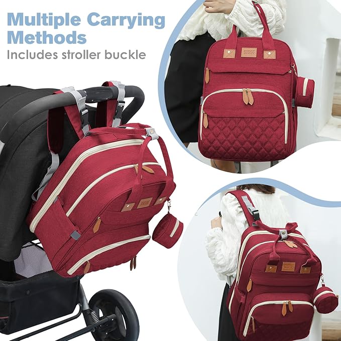 Diaper Bag Backpack, Large Diaper Bag with Changing Station, Baby Bag, New Mom Gifts, Lightweight Waterproof Unisex Diaper Bag with Insulated Pockets and USB Charging Port, Red