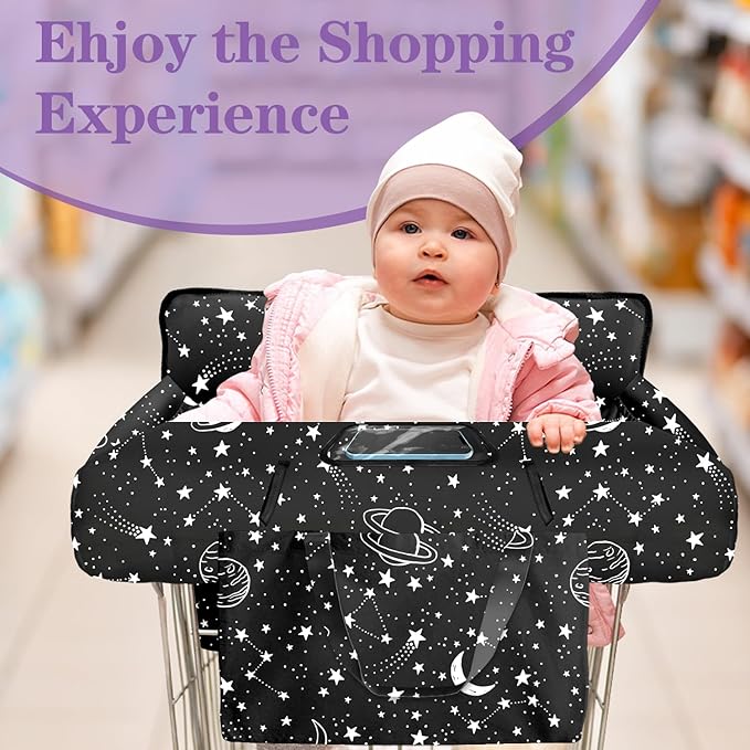 Shopping Cart Cover for Baby Girl Boy 2-in-1 High Chair Water Resistant High Chair Cover w/Phone Pouch Pocket Gender Neutral Cart Cover for Babies Padded Grocery Cart Cover for Baby