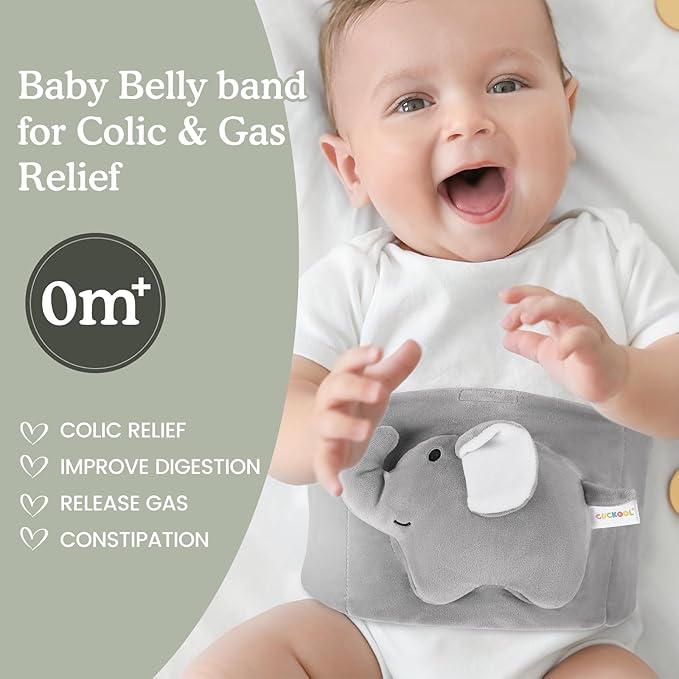 Baby Colic and Gas Relief, Heated Tummy Wrap for Newborns Belly Relief by Soothing Warmth, Baby Heating Pad Swaddling Belt Relief & Soothe Gas, Colic and Upset Stomach for Newborn to Toddler(Elephant)