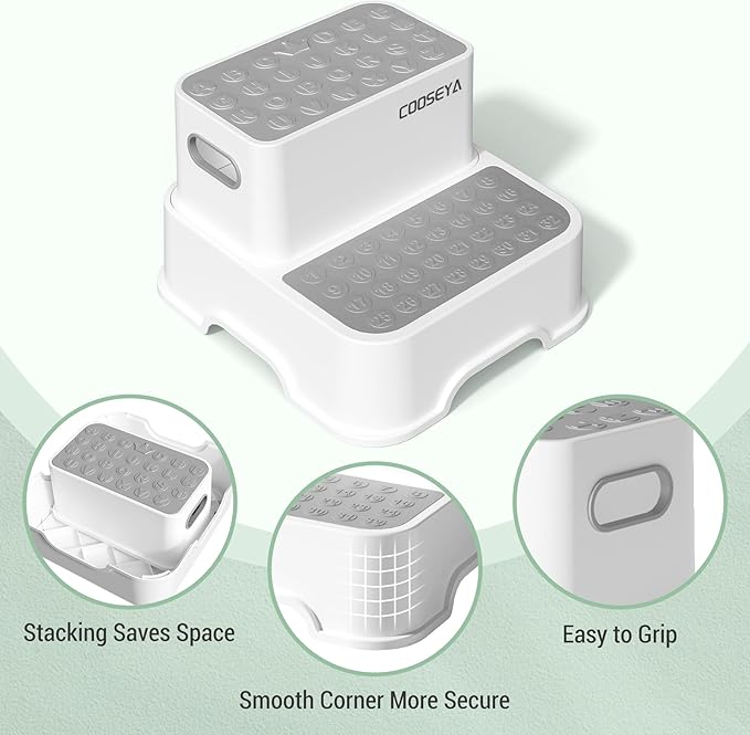 COOSEYA 2 Step Stools for Kids,Toddler Step Stool for Bathroom Sink,No-Slip Double up Stepping for Toddlers Bathroom, Multifunctional Toilet Potty Stool for Kids,Toilet Potty Training(2 Packs)